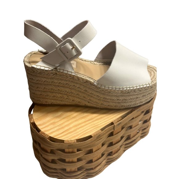 Antonio Melani White Sandals Size 6.5M Leather Wedge Espadrille‎ - Picture 4 of 8